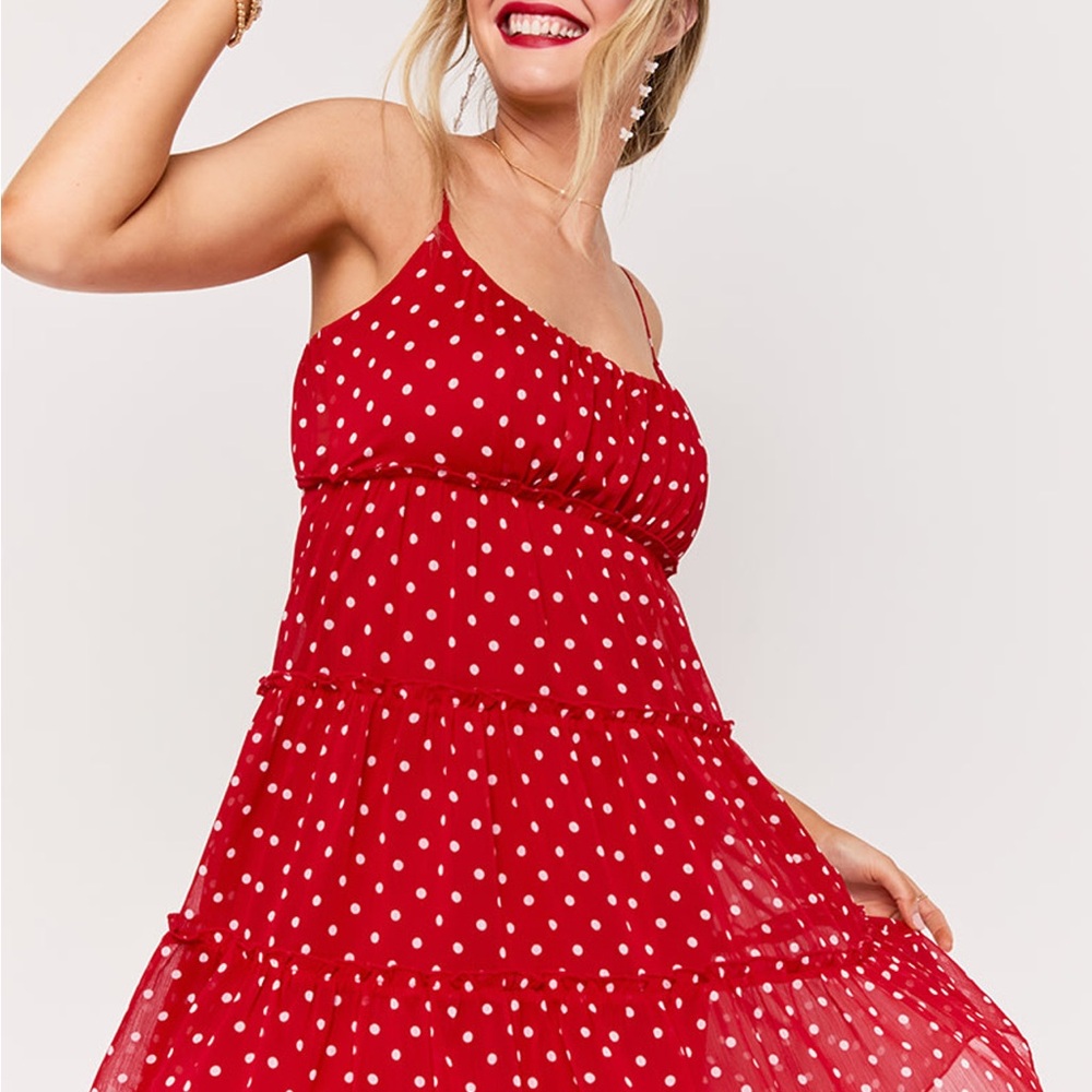 🔥 NWT gorgeous red with white polka dot swing dress by Francesca’s. - Picture 2 of 9